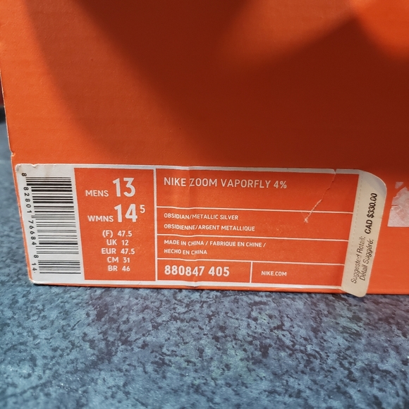 Nike Zoom Men's Size 13 Vaporfly 4% OBISIDAN BLUE GREY SILVER Running - Picture 8 of 9